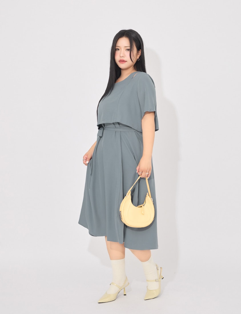 MORE U Wrinkle-Resistant Faux Two-Piece Eyelet Plus Size Dress (with Waist-Tie)