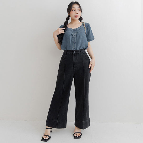 3D Seamed Plus Size Wide Straight Leg Jeans