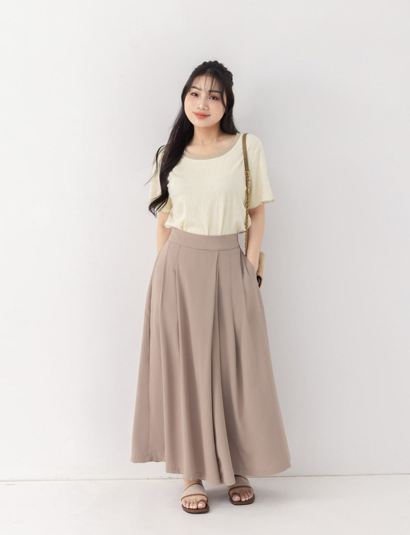 Multicolor Crew Neck Color-Block Crinkled Plus Size Short Sleeve Top