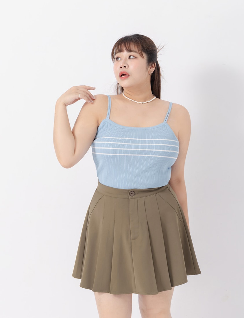 MISS. Contrast Stripe Ice Silk Knit Plus Size Tank Top