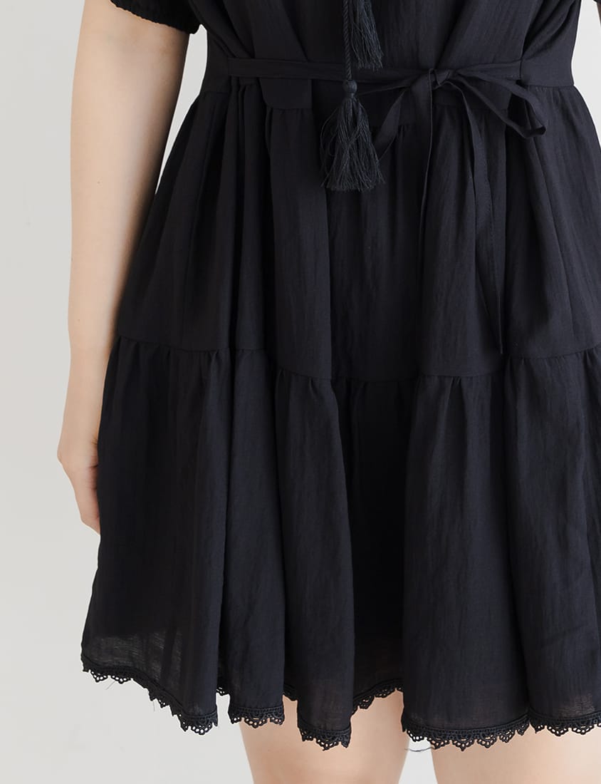 Intricate Lace Tie-Waist Flare Plus Size Mini Dress