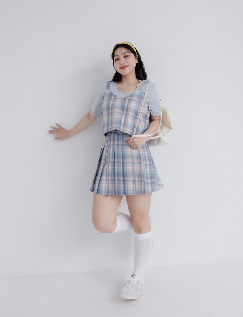 Korean Preppy Adjustable Plaid Plus Size Vest