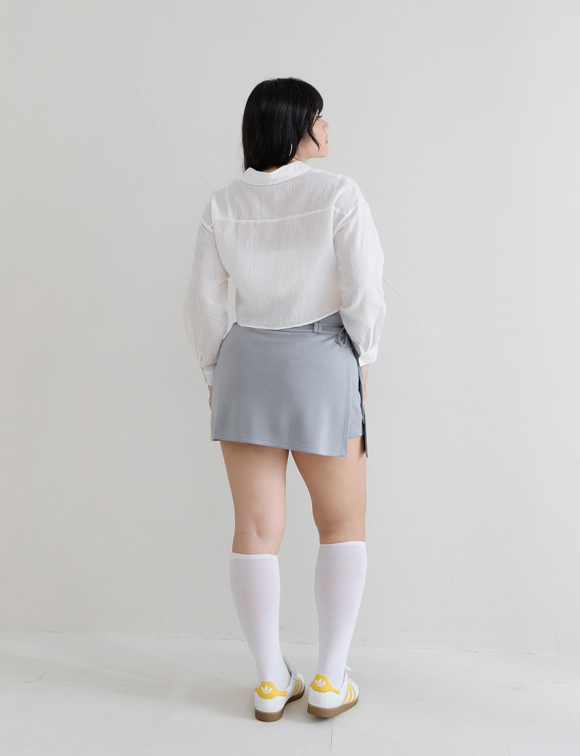 MUA! Cloud Cotton Pleated Slit Plus Size Mini Skirt (With Tie)