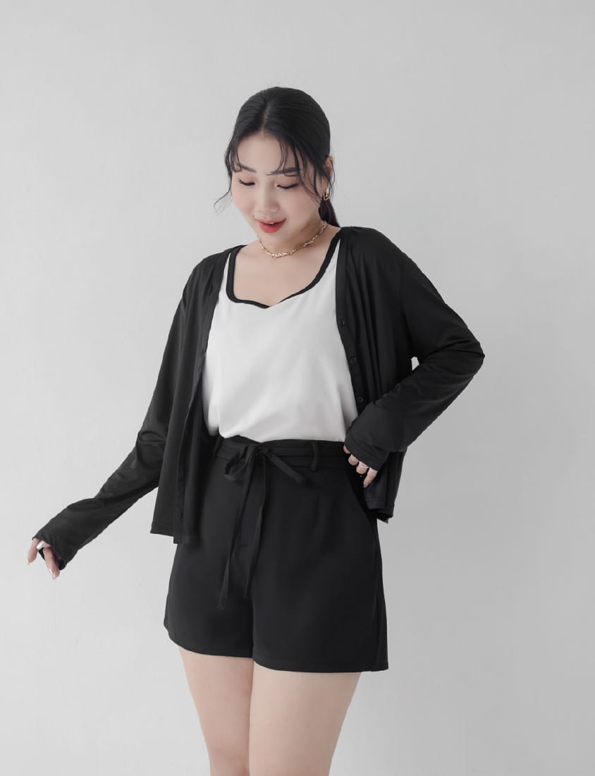 MISS. Silky Cool Plus Size Tailored Shorts (with Waist Tie)