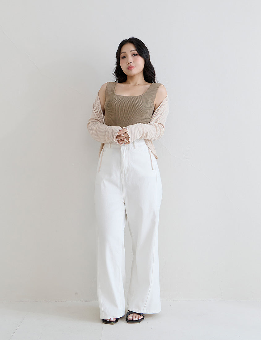 Square Neck Wide Straps Bra Bulges Support Knit Plus Size Tank Top