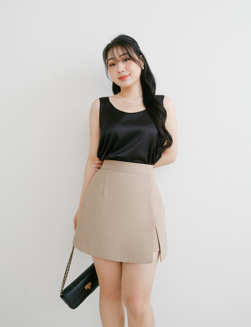 MISS. Elegant Satin Sheen Crew-Neck Plus Size Tank Top