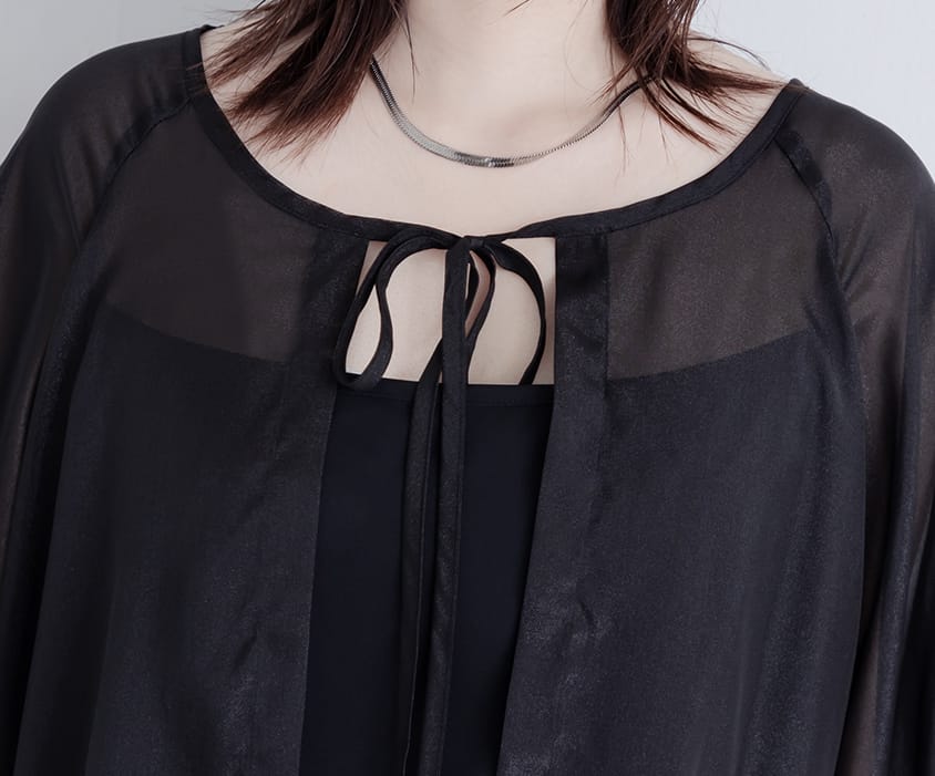 MISS. Faux Two-Piece Sheer Front-Tie Plus Size Top