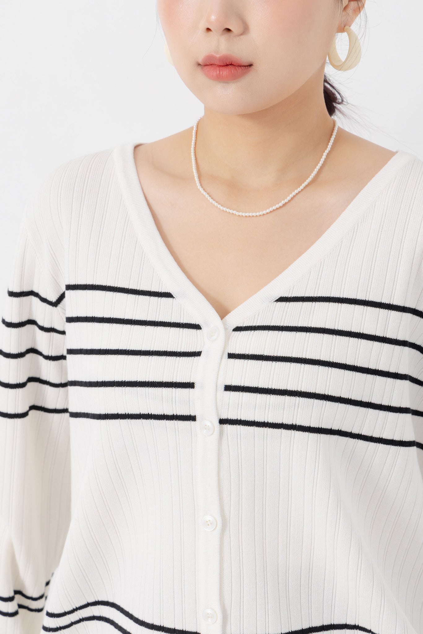 MISS. Contrast Stripe Ice Silk Plus Size Knit Cardigan