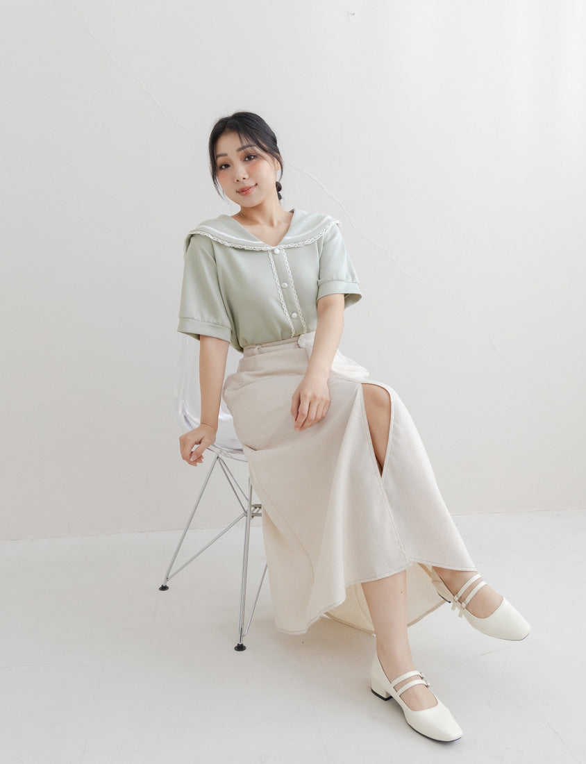 Space Cotton Sailor Collar Plus Size Lace Top