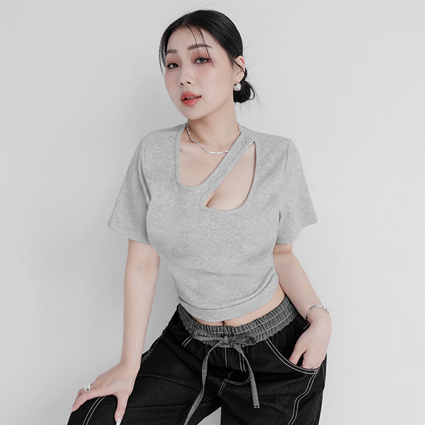 MUA! Sexy Ribbed Hollow Plus Size Short Sleeve Tee