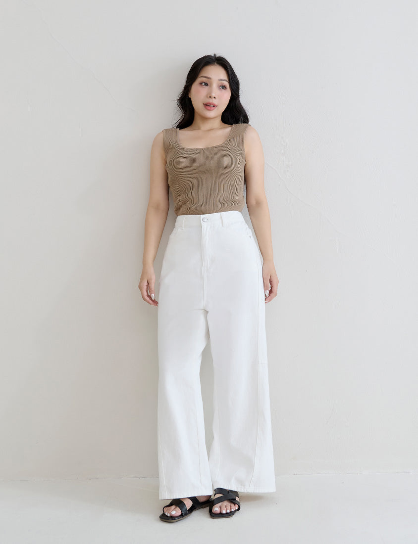 Square Neck Wide Straps Bra Bulges Support Knit Plus Size Tank Top