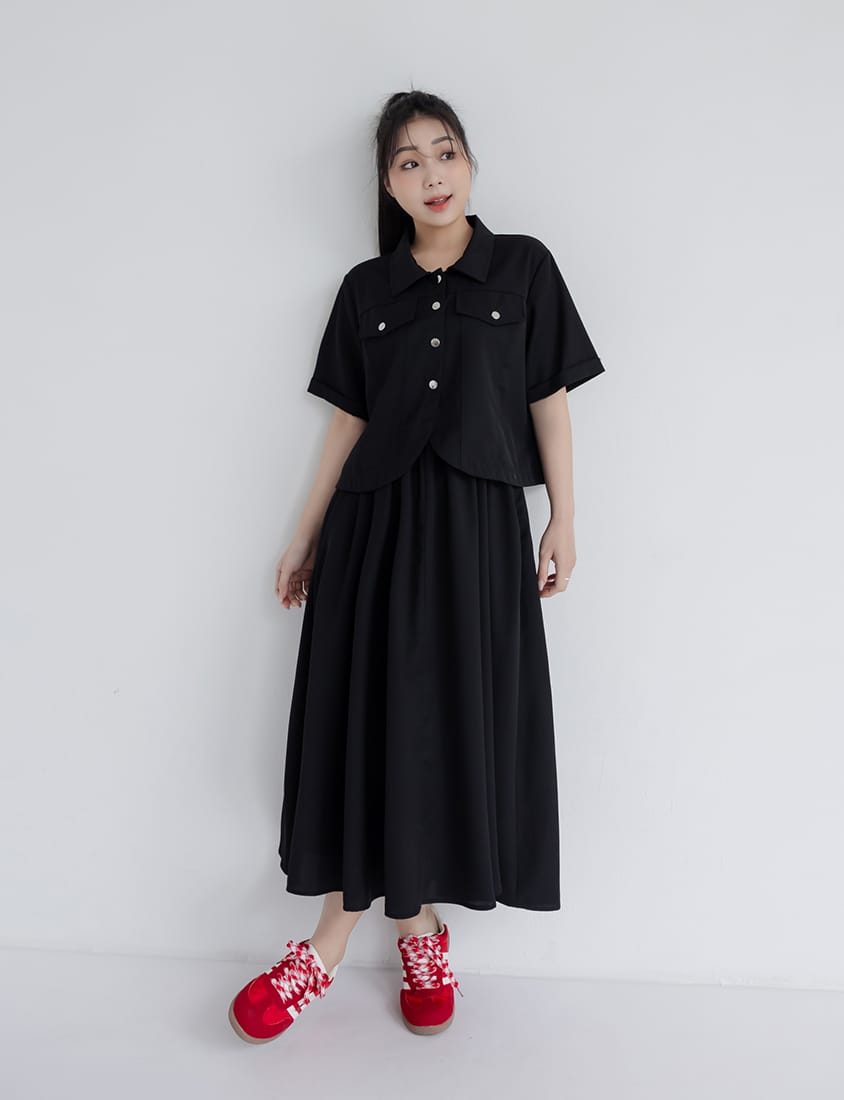 Curved Hem Stitched Plus Size Cuffed Shirt