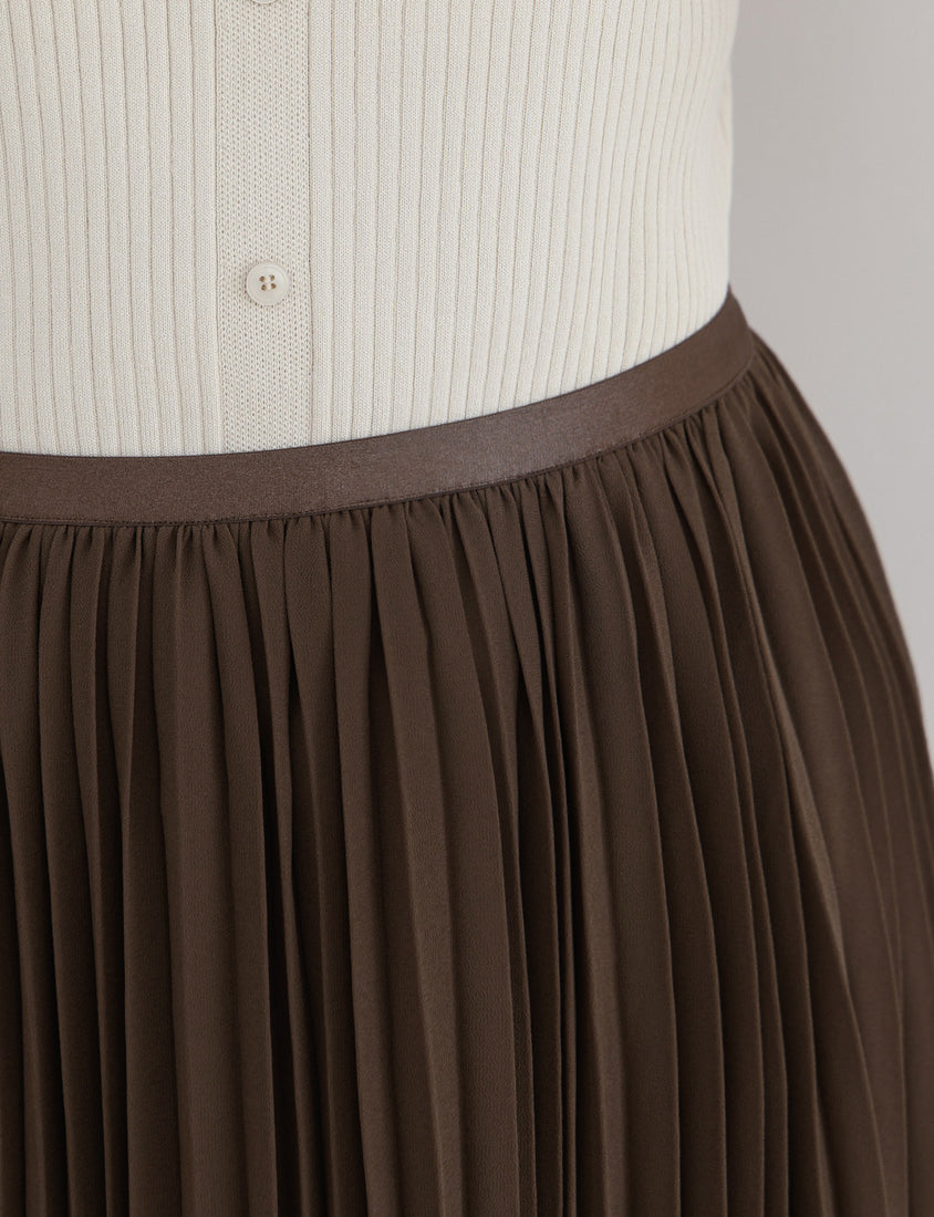 MISS. Elegant Fine-Pleated Double Layer Sheer Plus Size Maxi Skirt