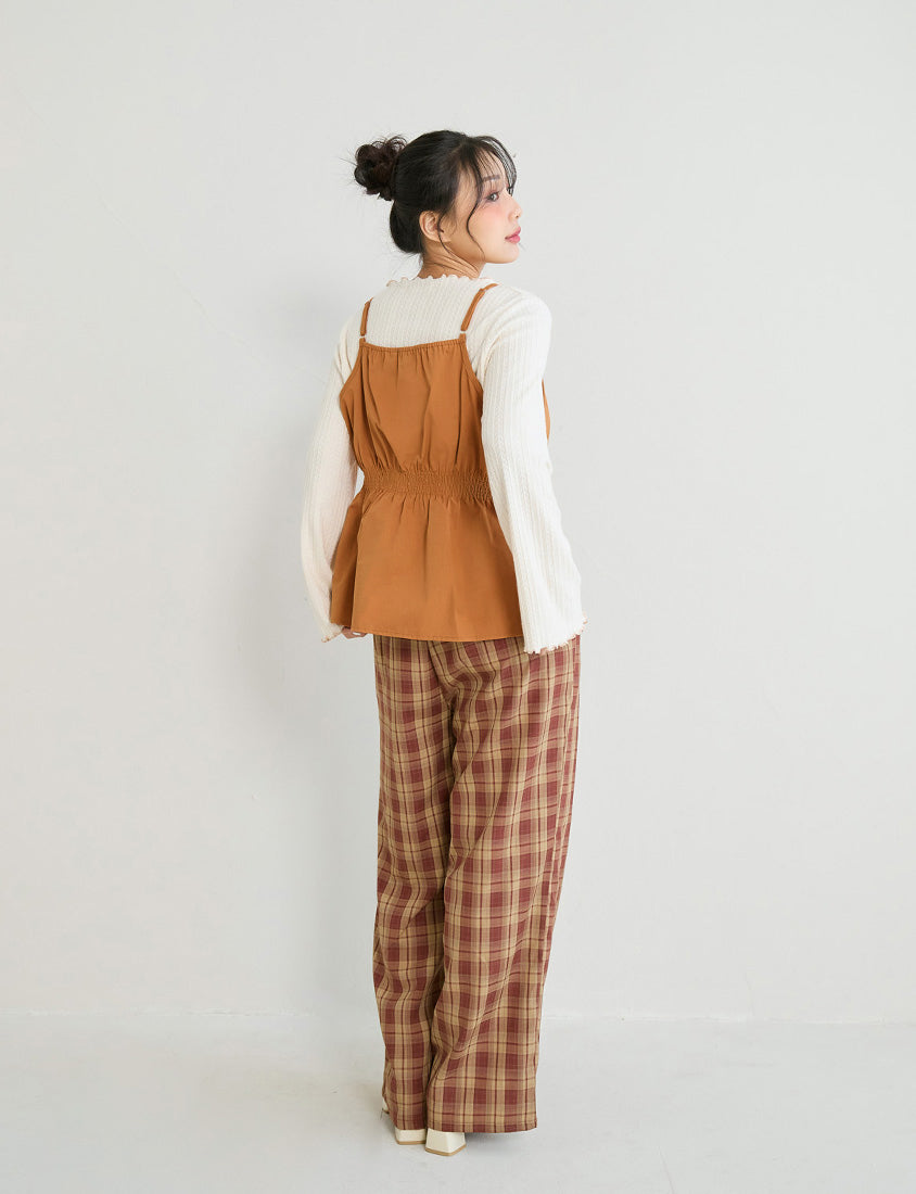 Cozy Plaid Back Elastic Waist Plus Size Tailored Pants