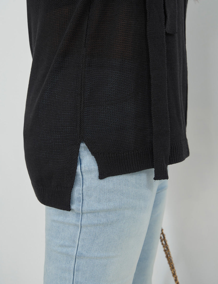 MISS. Korean Sheer Knit Plus Size Long Sleeve Top (with Waist Tie)