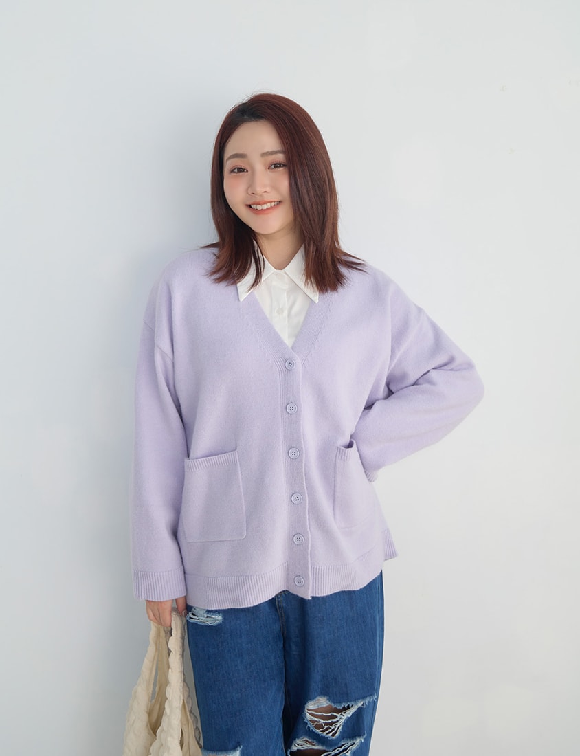 Classic V-Neck Multicolor Longline Plus Size Knit Cardigan