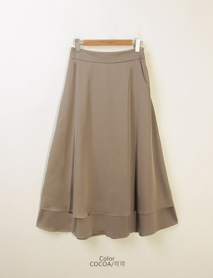 MISS. Fairy Double Layered Back Elastic Glossy Plus Size Maxi Skirt