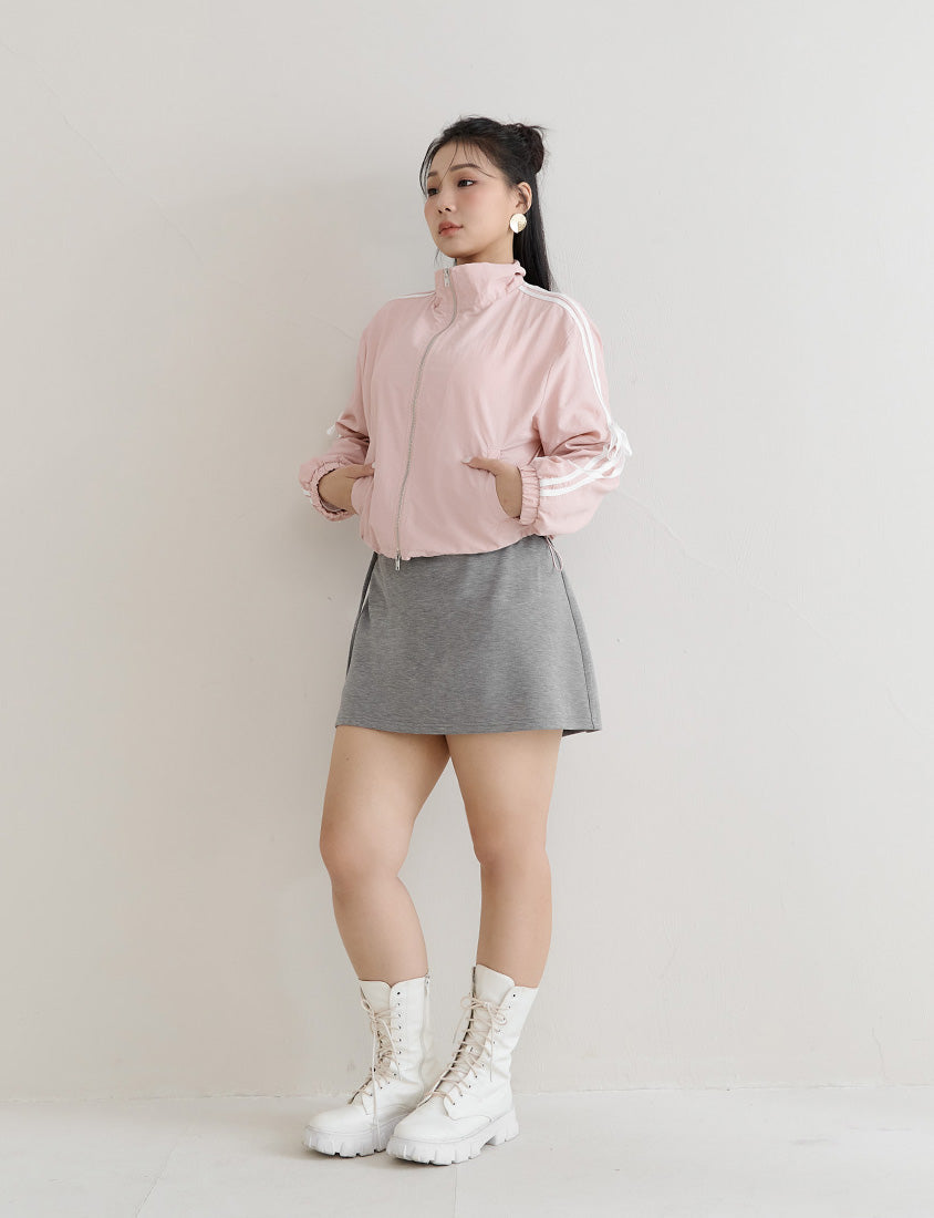 MUA! Contrast Trim Cropped Plus Size Trench Jacket