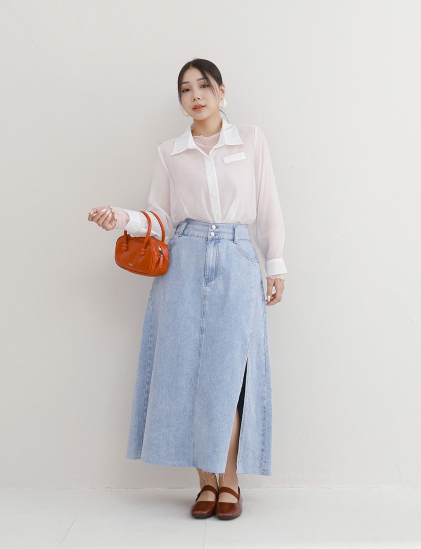 MISS. Faux Pockets Sheer Plus Size Cropped Shirt