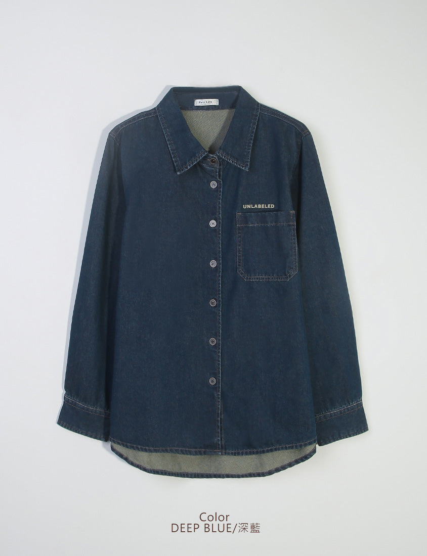 Washed Graphic Oversized Denim Plus Size Long Sleeve Shirt (Unisex)