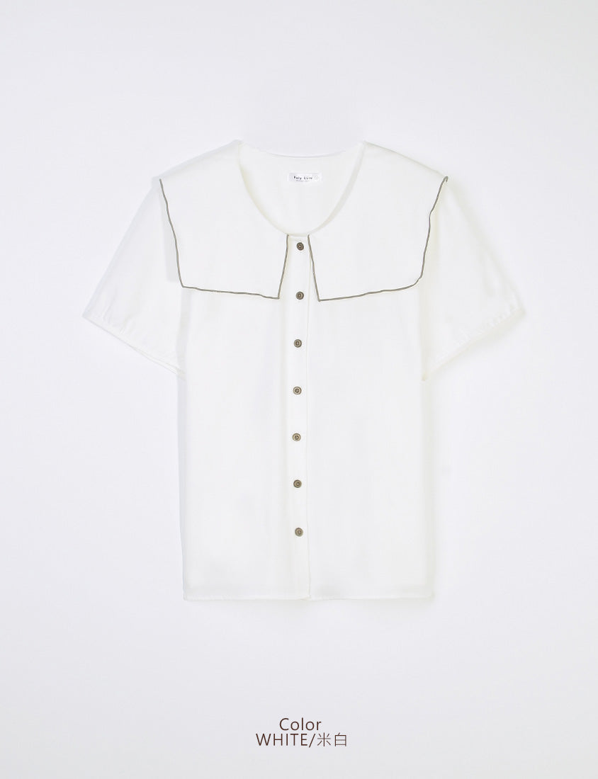 Sweet Contrast Lapel Collar Plus Size Shirt