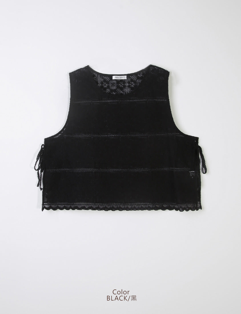 Crochet Lace Side-Tie Crew Neck Plus Size Tank Top