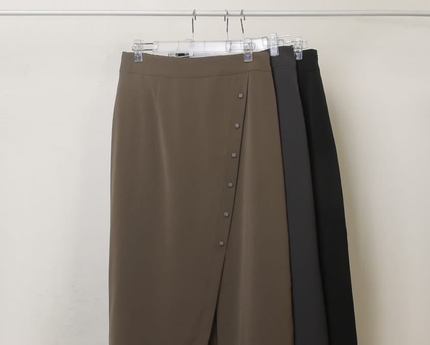 MISS. Korean Style Asymmetrical Button Slit Elastic Waist Plus Size Maxi Skirt