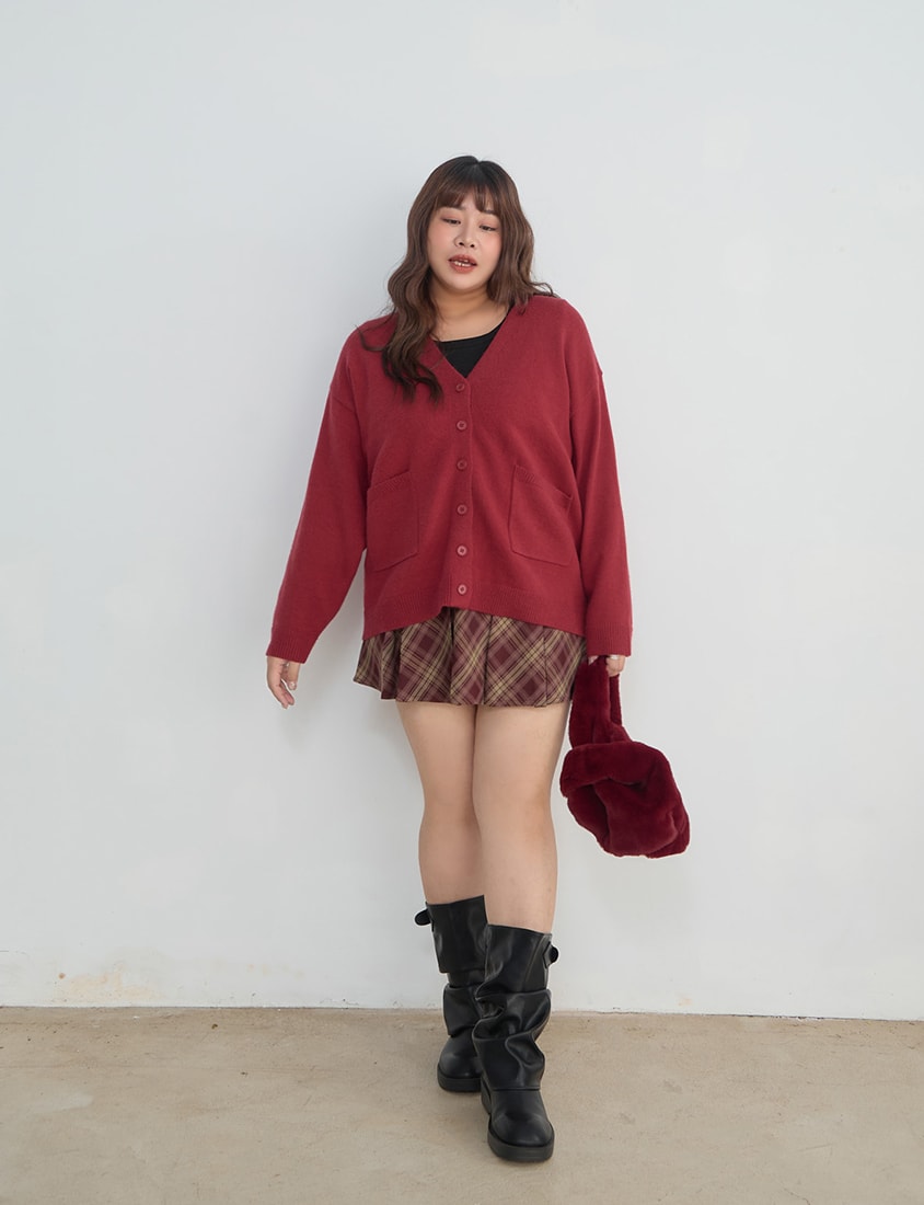 Classic V-Neck Multicolor Longline Plus Size Knit Cardigan