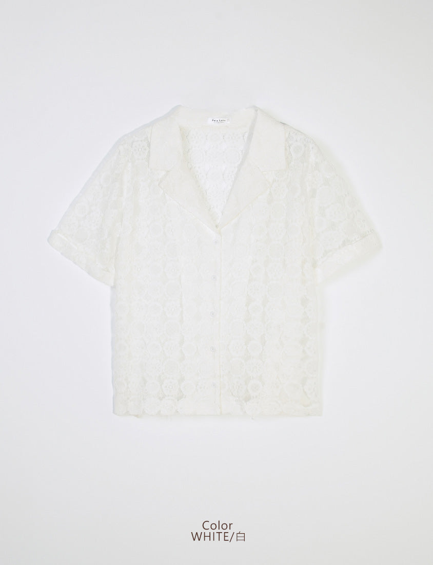 MISS. Cuban Collar Lace Eyelet Plus Size Shirt
