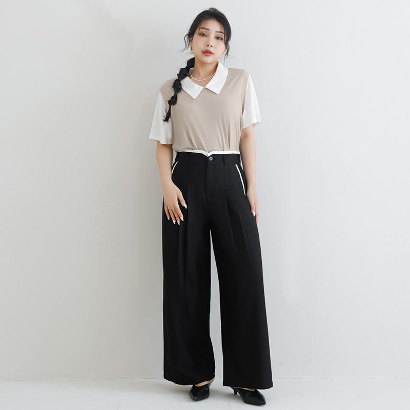 MISS. Contrast Waist Pleated Plus Size Trousers