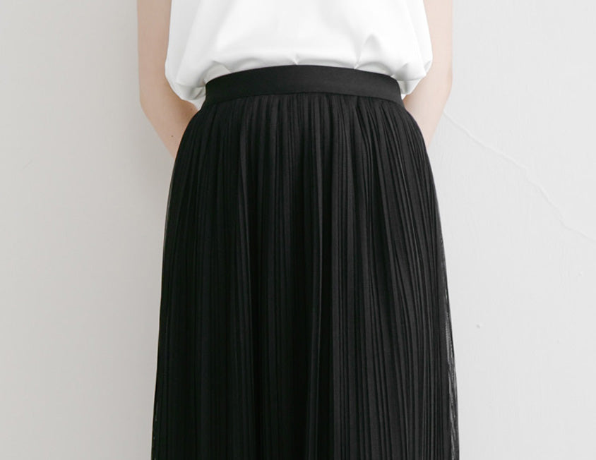 MISS. Ethereal Sheer Pleated Elastic Plus Size Maxi Skirt