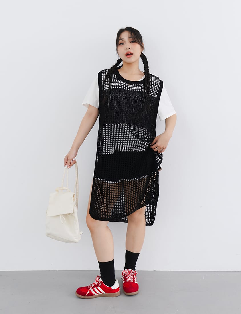 Japanese Style Side Slit Long Knit Plus Size Vest