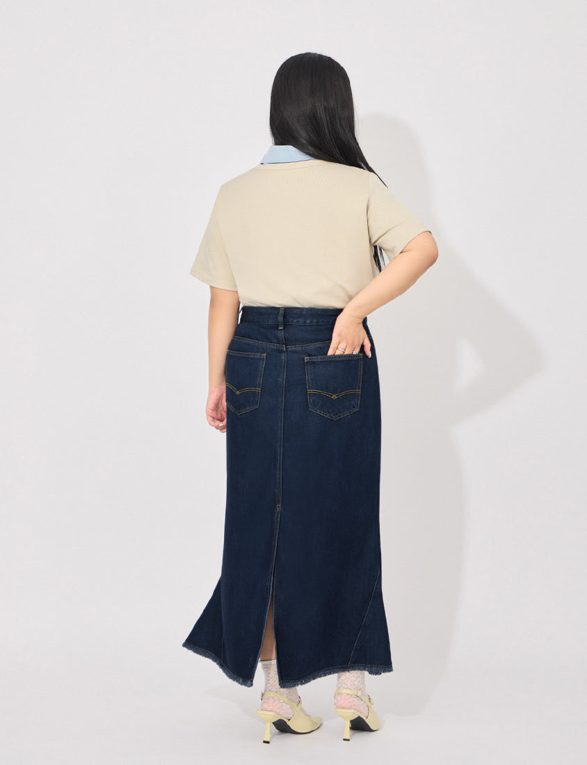 MORE U Cooling Silky Denim Slit Plus Size Mermaid Skirt