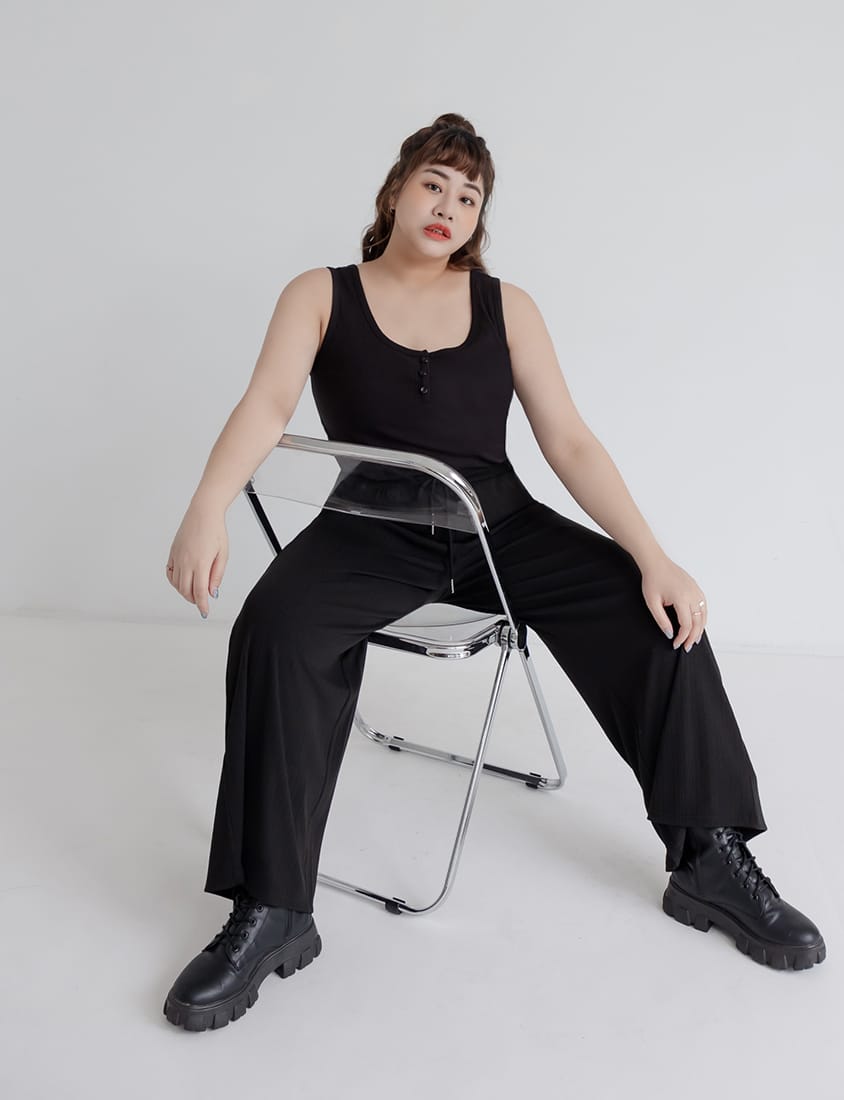 Hip-Contouring Comfy Ribbed Slimming Plus Size Wide Leg Pants