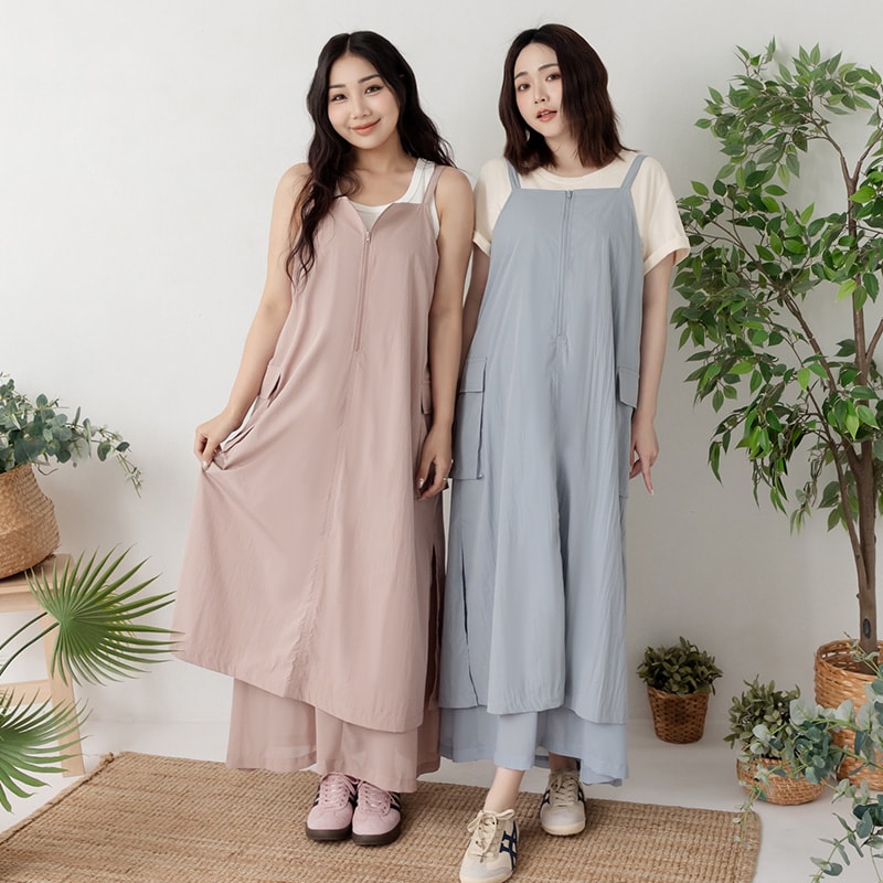 Multi-Layered Cargo Adjustable Strap Plus Size Maxi Dress