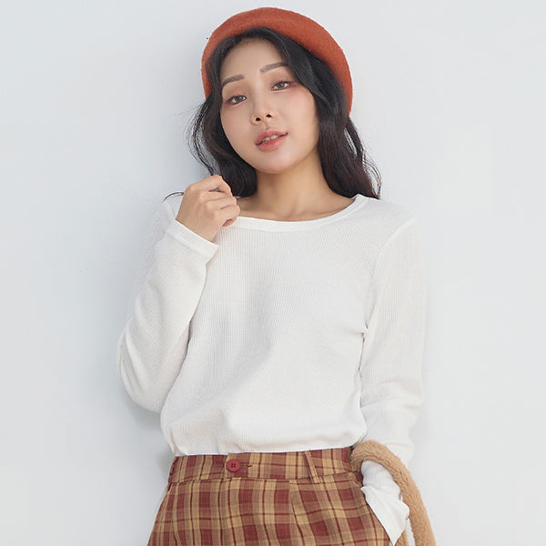 Casual Versatile Waffle Knit Plus Size Long Sleeve Top