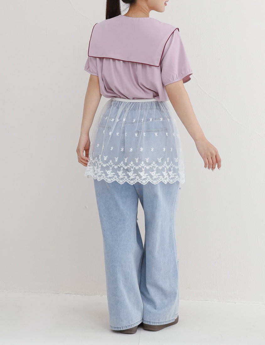 Sweet Contrast Lapel Collar Plus Size Shirt