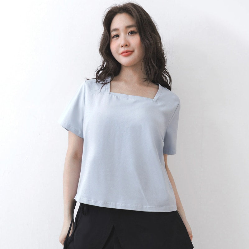 Airy Cooling Square-Neck Ice Porcelain Cotton Plus Size Tee