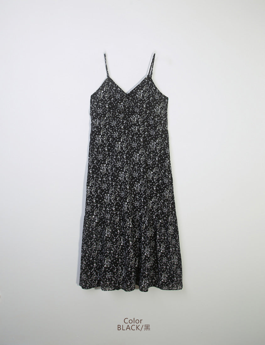 Ruched Floral Flared Hem Plus Size Cami Strap Dress
