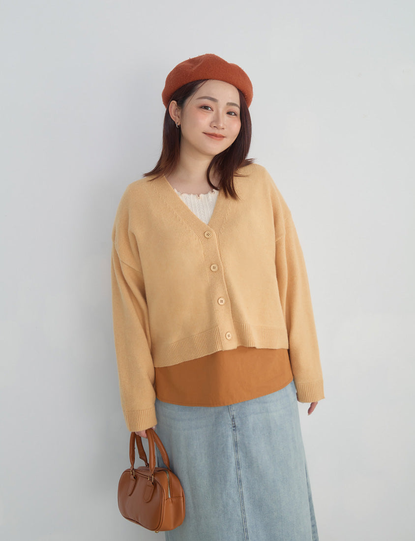 Classic V-Neck Multicolor Cropped Plus Size Knit Cardigan