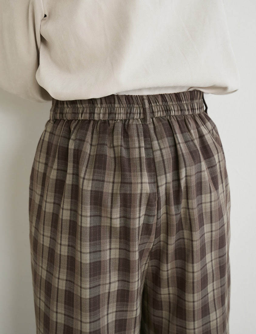 Cozy Plaid Back Elastic Waist Plus Size Tailored Pants