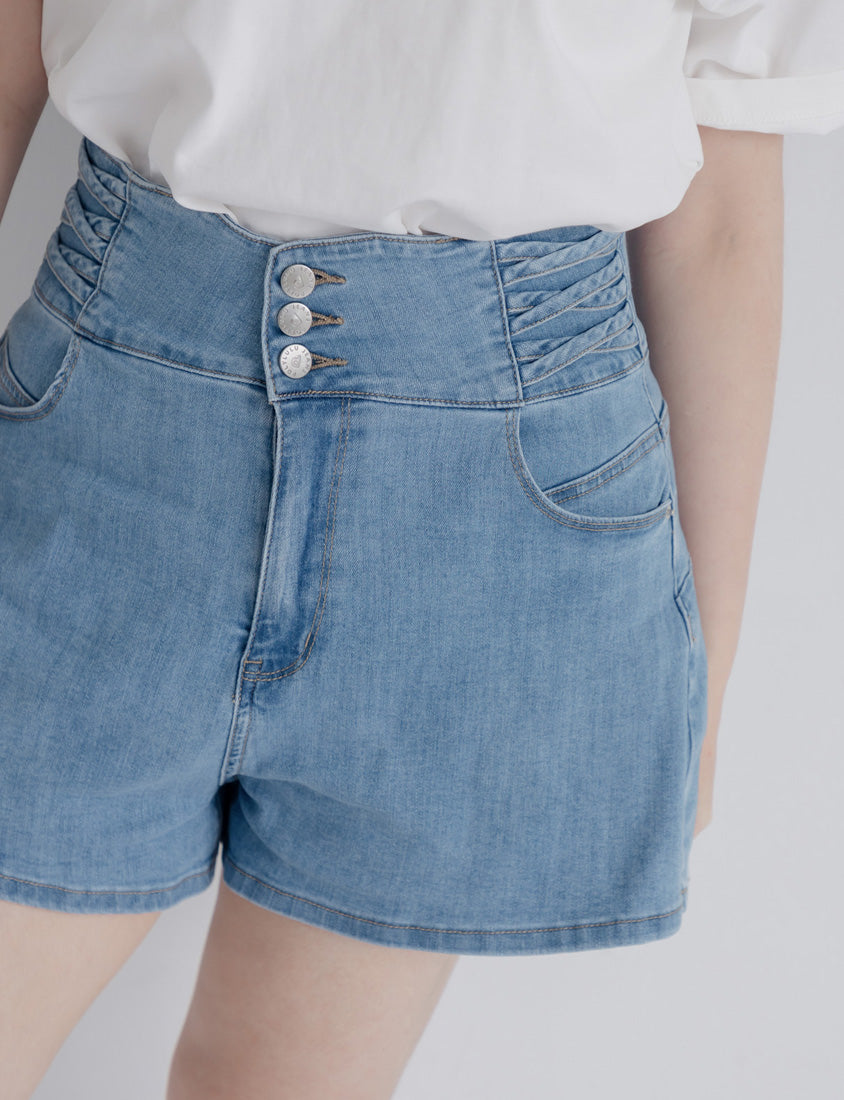 Cross Waist Tummy Flattering Plus Size Denim Shorts