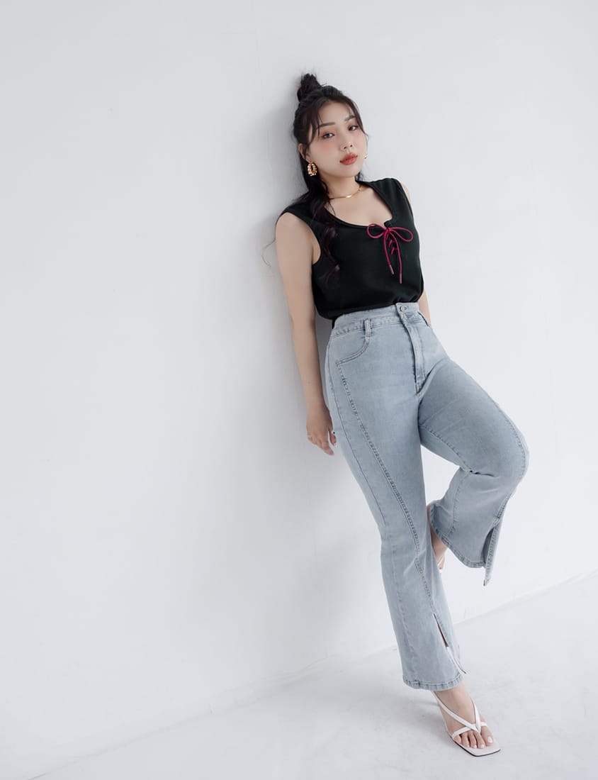 MUA! U-Neck Colorblock Wide-Strap Tie Plus Size Tank