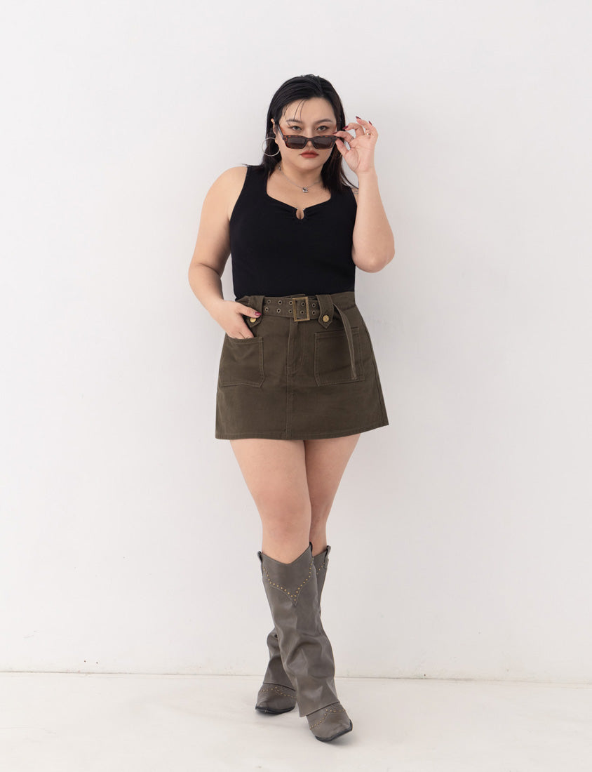 MUA! Sexy Ruched Knit Ring-Detail Plus Size Knit Cami