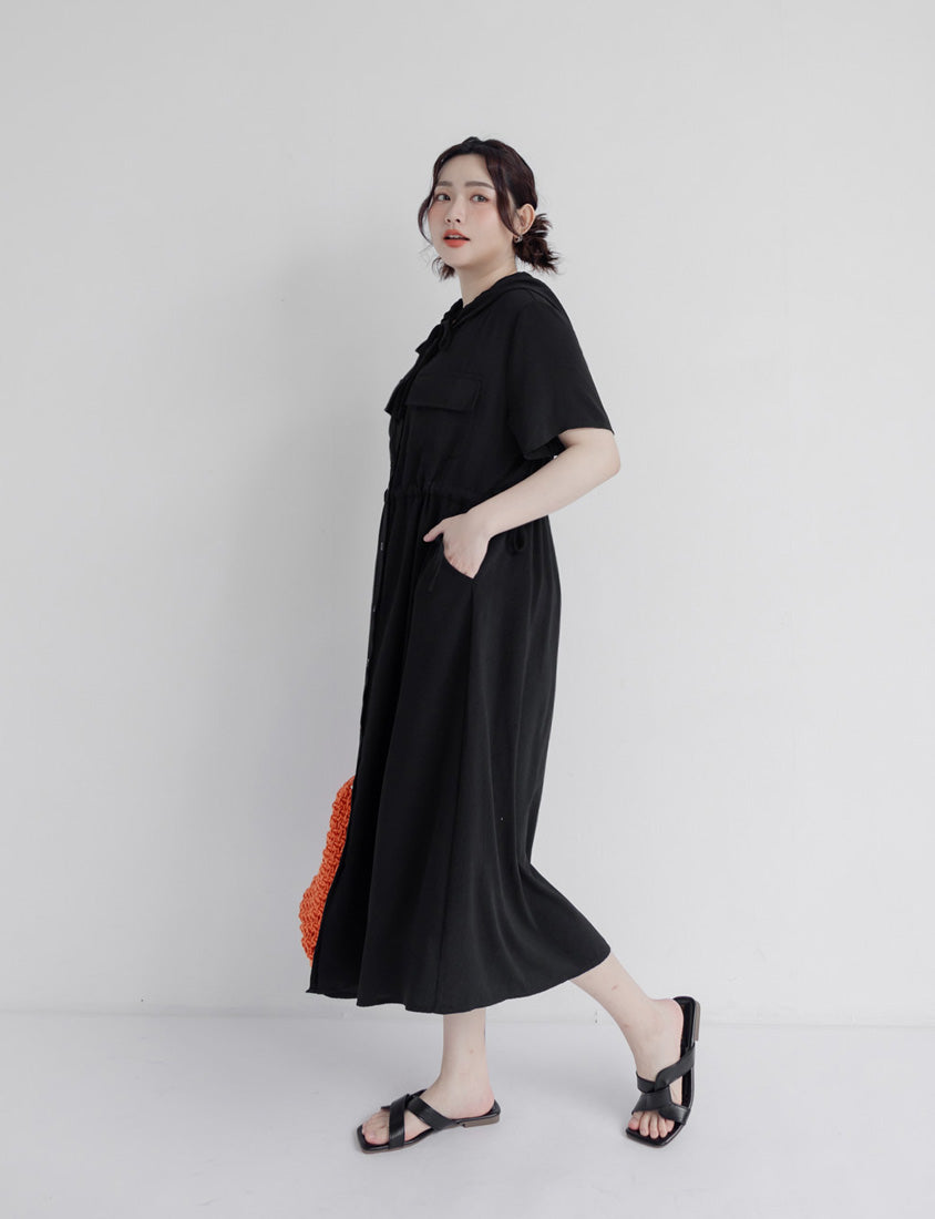 Cargo Hooded Button-Up Plus Size Maxi Dress