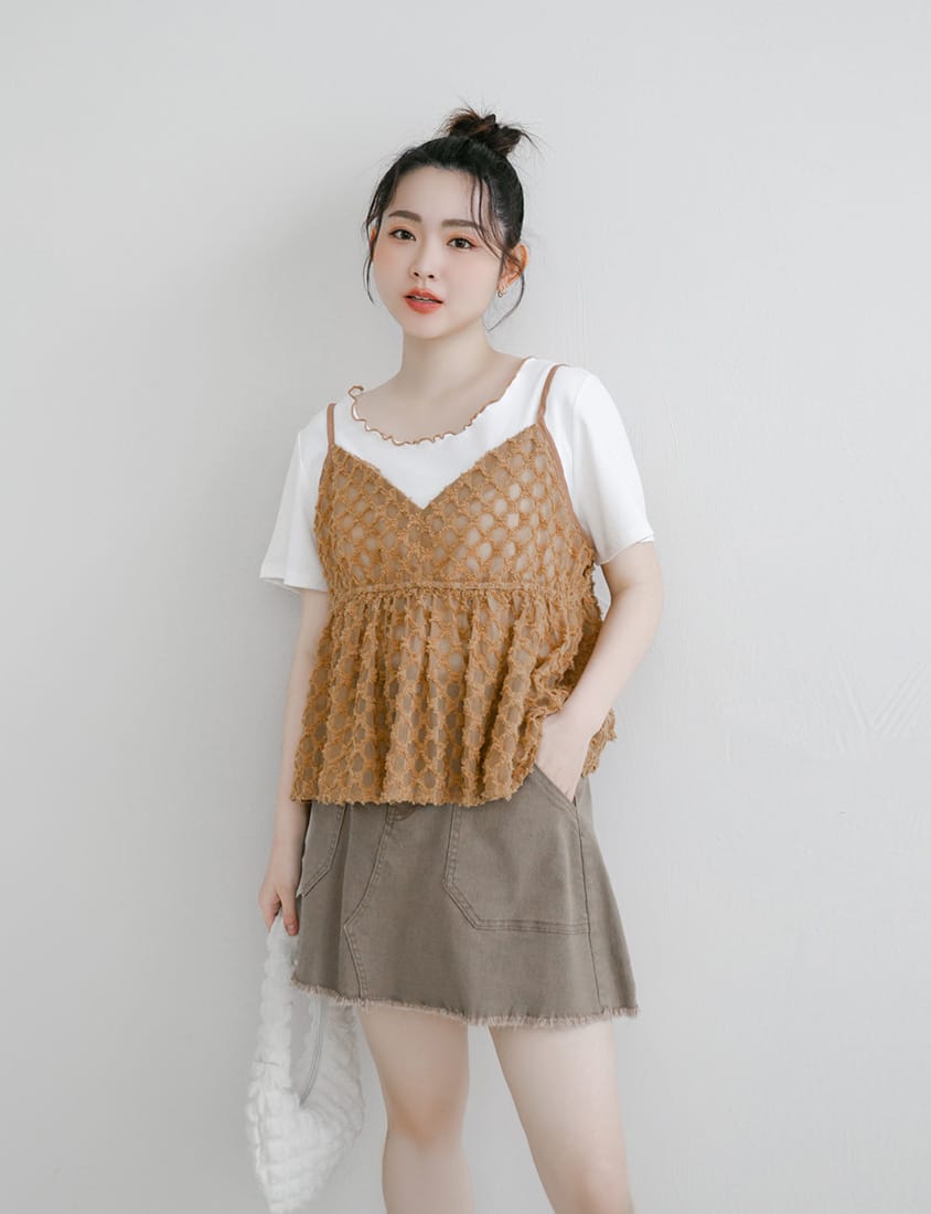 Two-Piece Japanese-Style Color-Block Plus Size Top Set