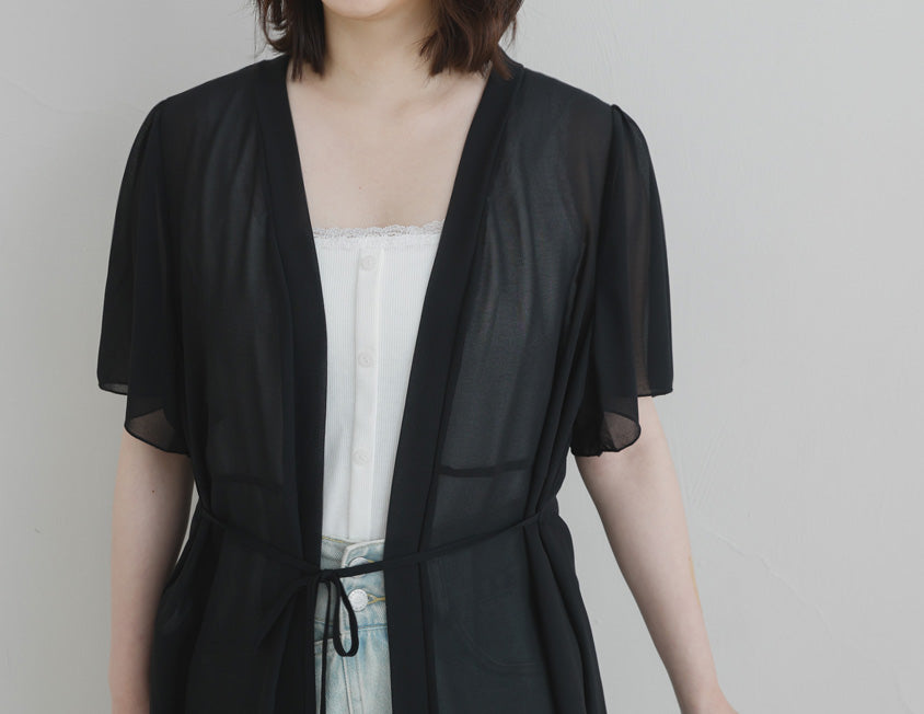 Sheer Vacation-Style Plus Size Long Cover-Ups (with Waist Tie)