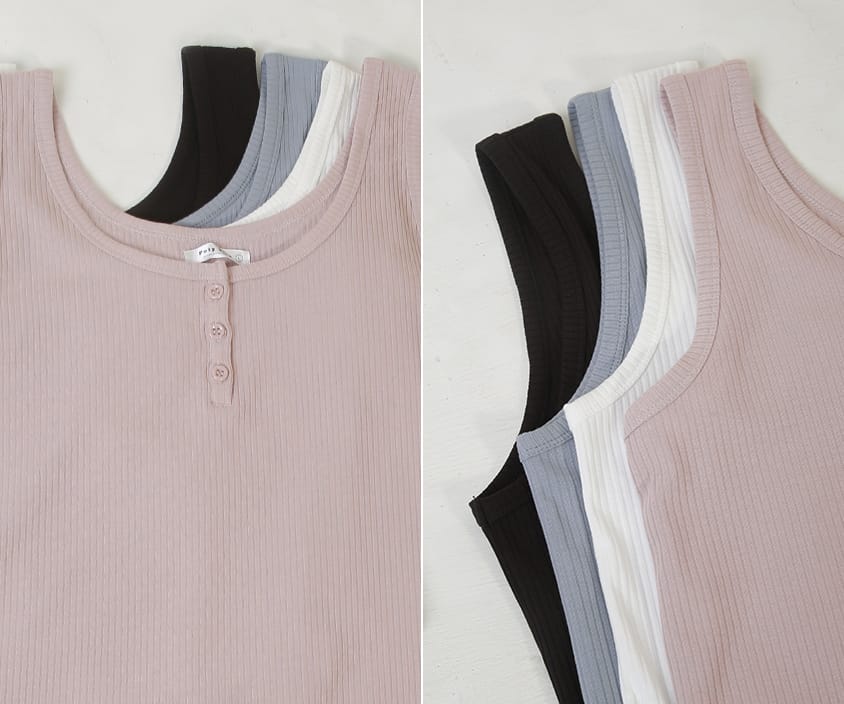 Basic U-Neck Ribbed Button Plus Size Tank Top