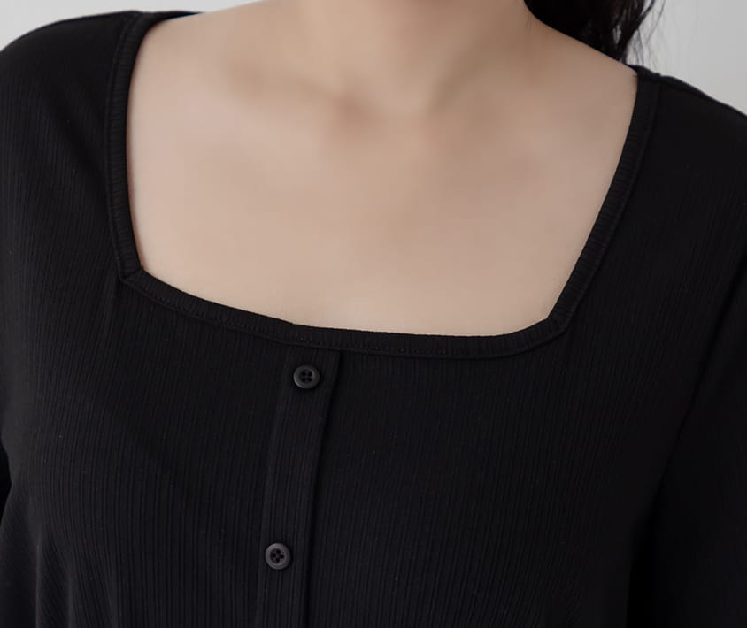 Multi-Color Ribbed Square Neck Faux Button Plus Size Top