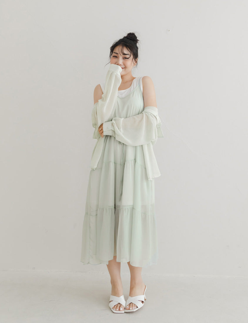 Flowy Crinkled Sheer Plus Size Blouse (With Tie)